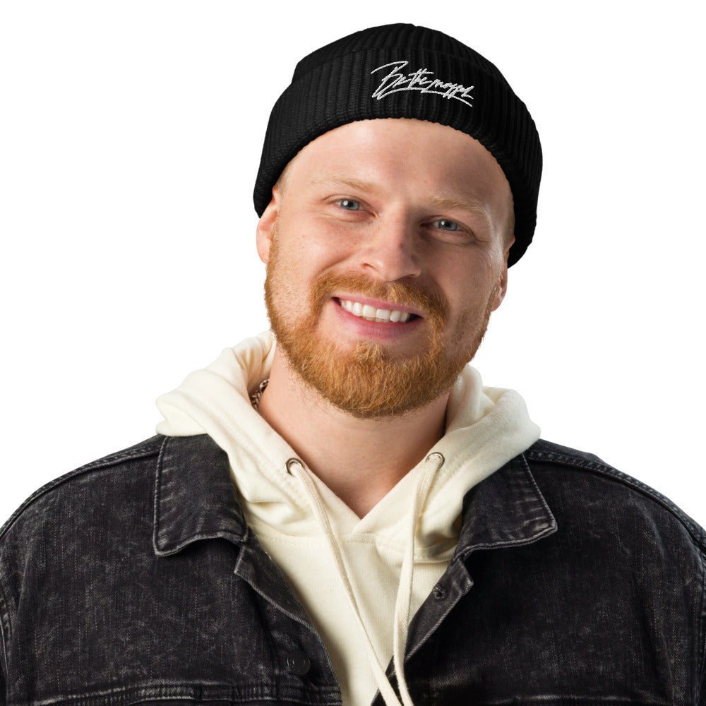 Be The Mogger fisherman beanie, Black, worn