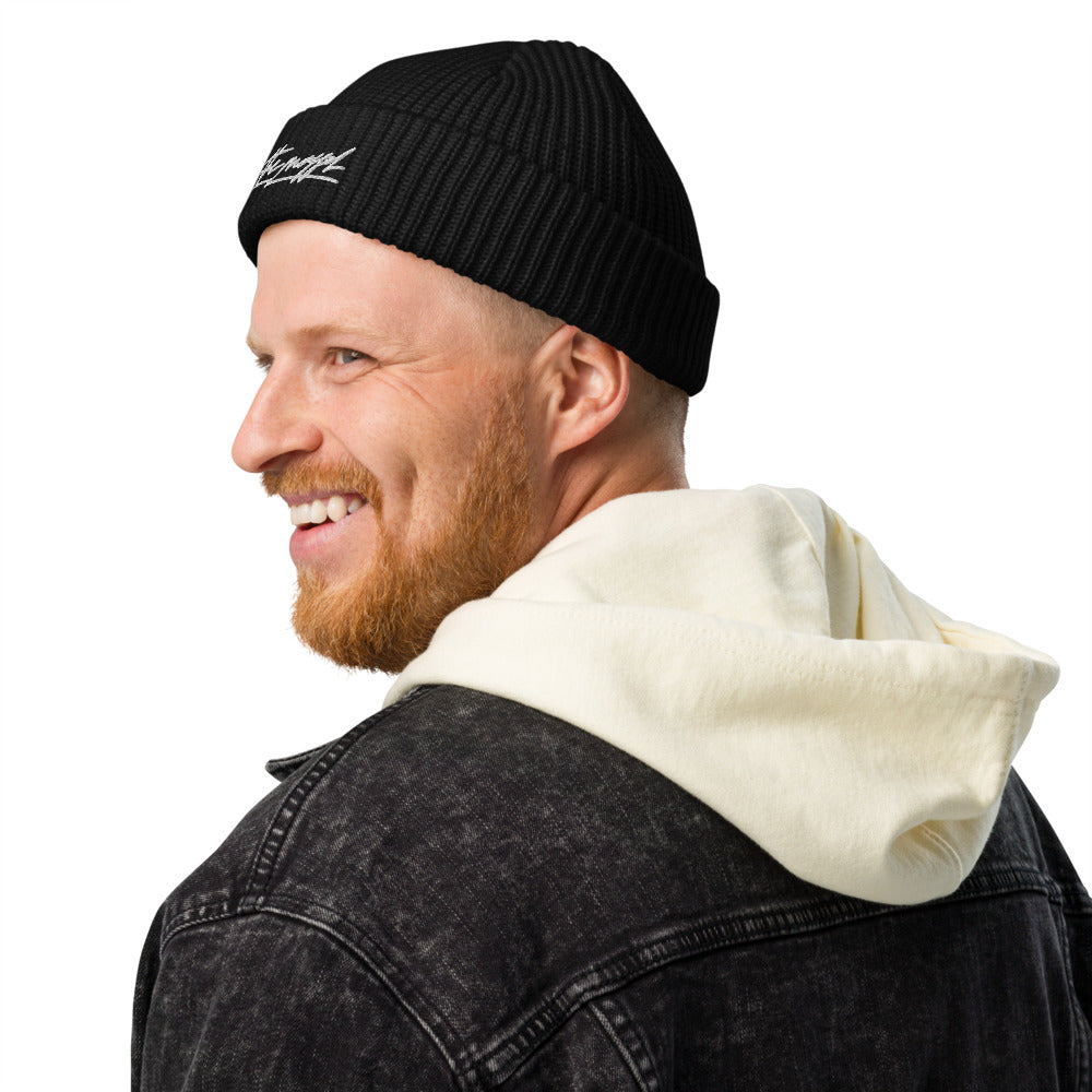 Be The Mogger fisherman beanie, Black, worn, side