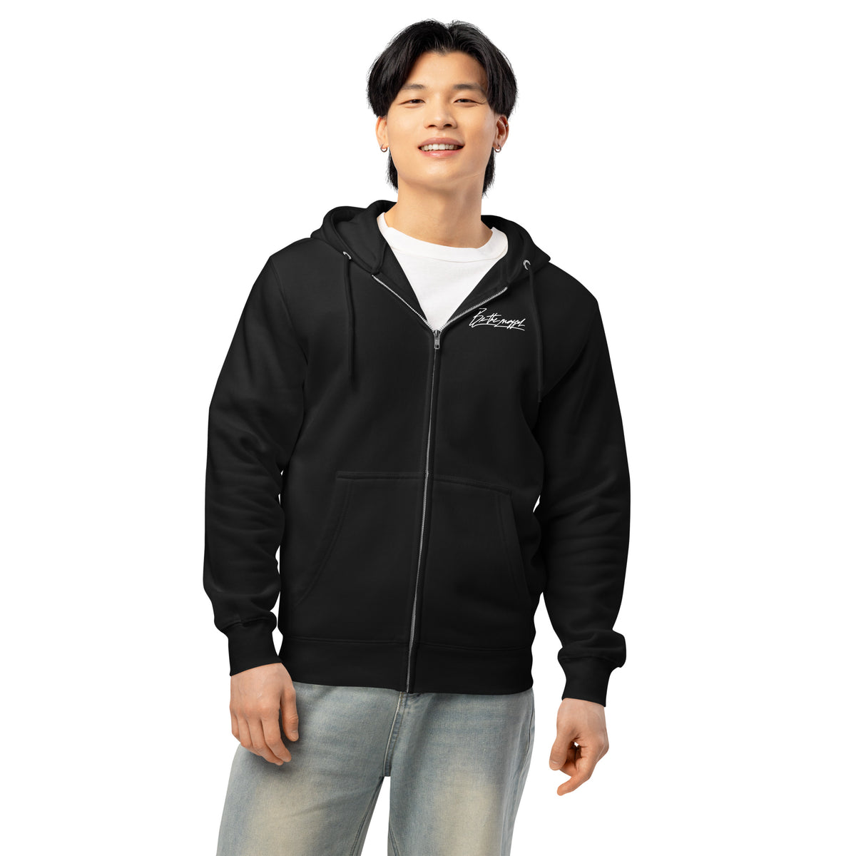 Be the mogger zip hoodie, Black, worn, front