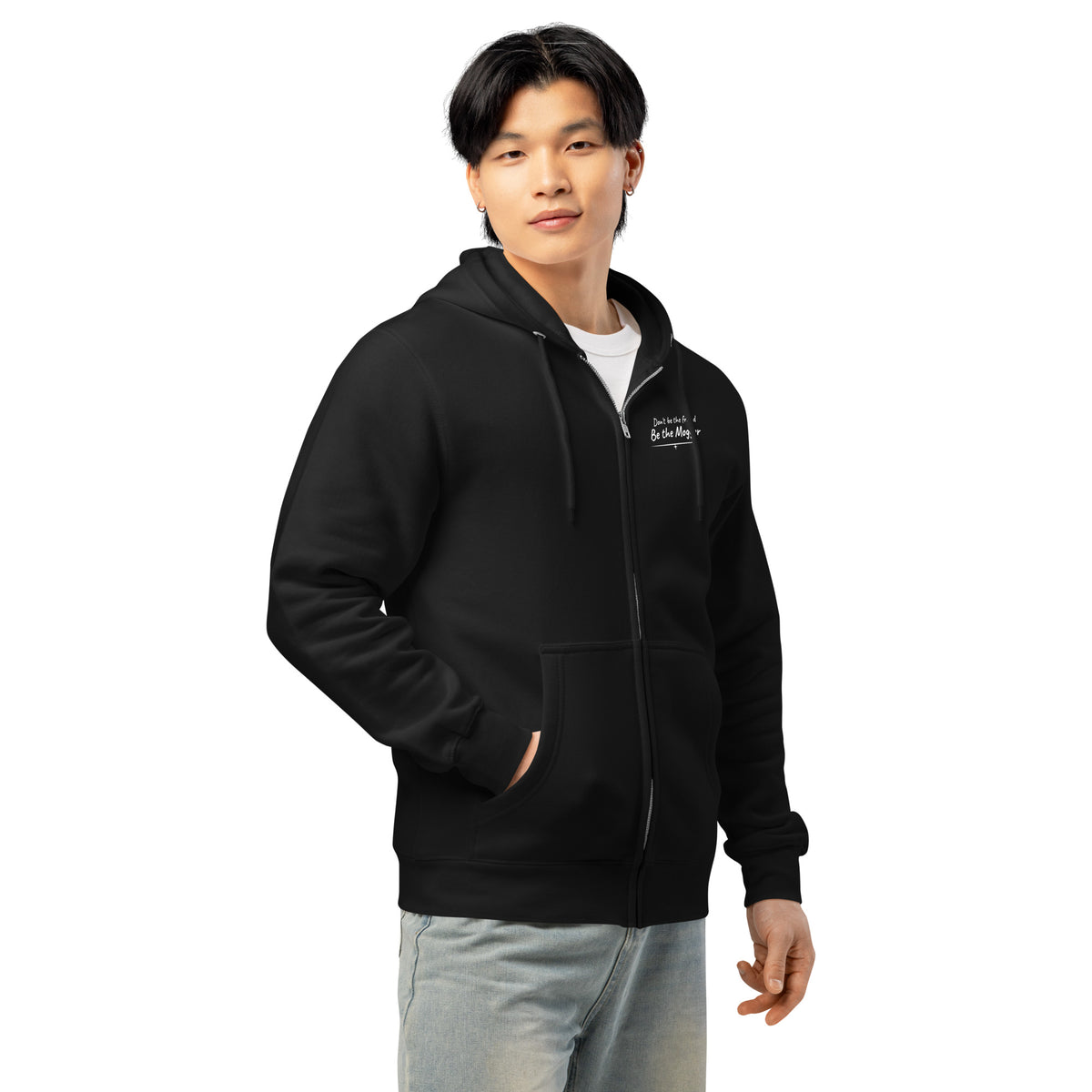 Be the mogger zip hoodie, Black, worn, three-quarter