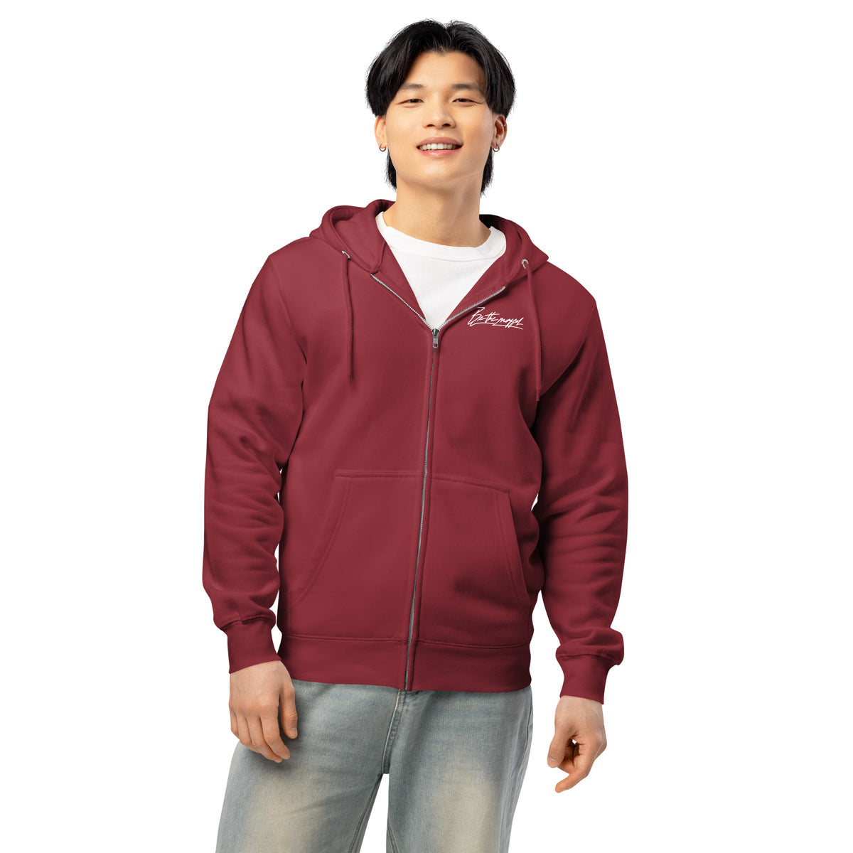 Be the mogger zip hoodie, Burgundy, worn, front