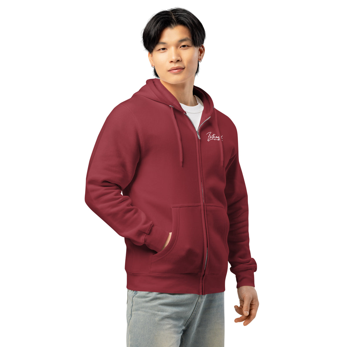 Be the mogger zip hoodie, Burgundy, worn, three-quarter